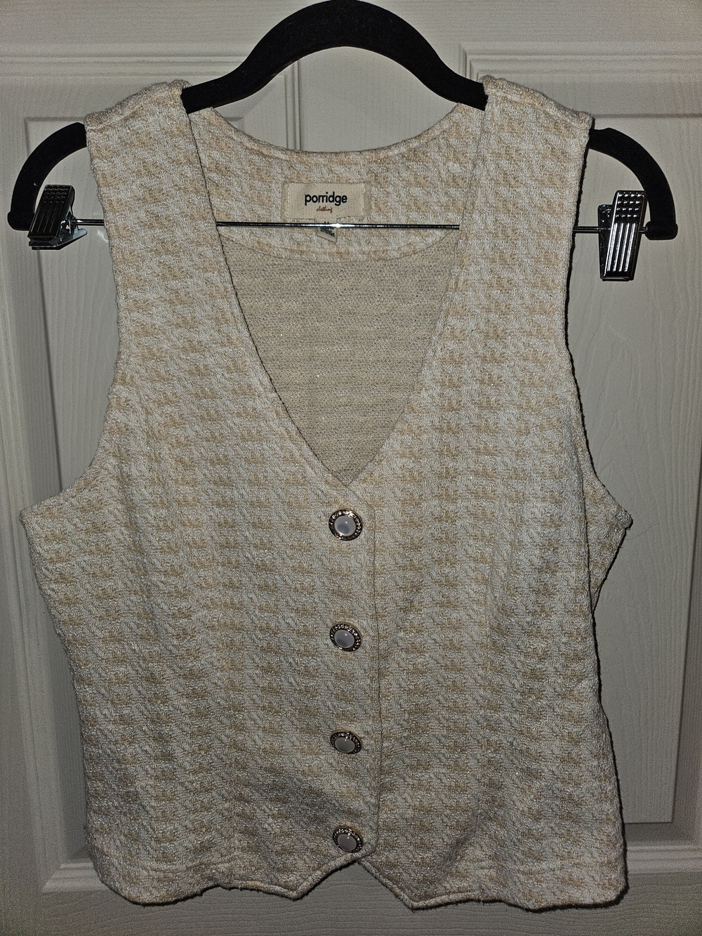 Porridge Cream Textured Button-Front Vest